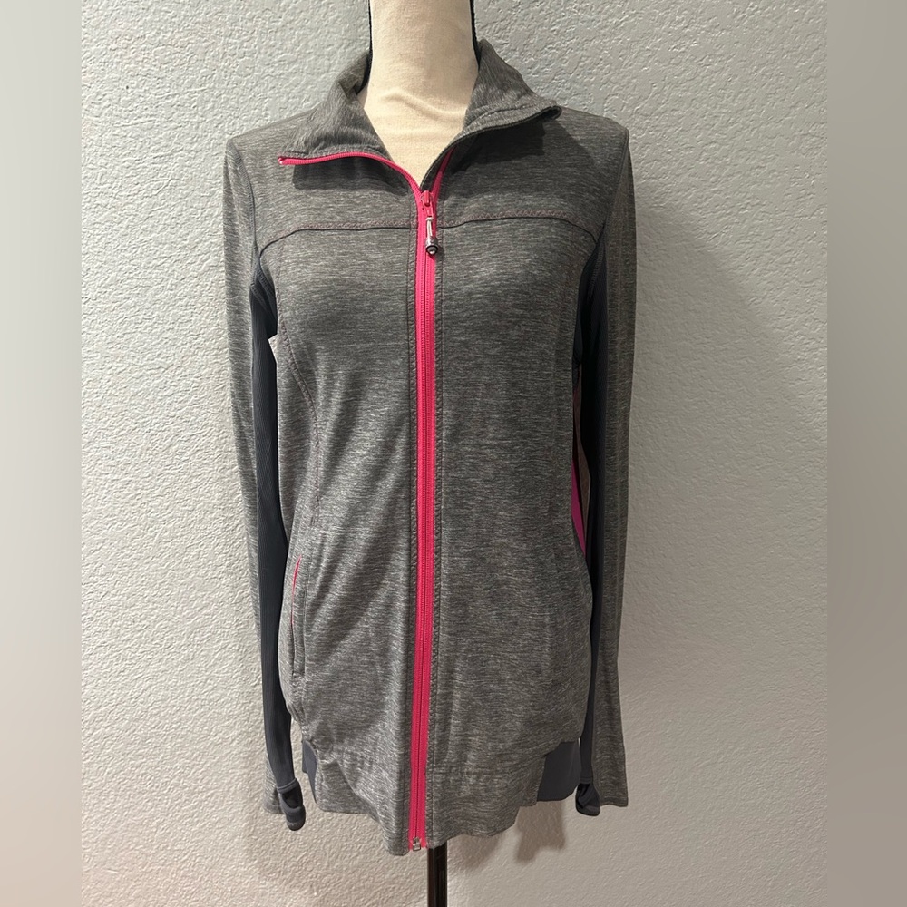 Lululemon Womens Tadasana Jacket Size 12 Gray Pink Mesh Back Zip Up Athletica